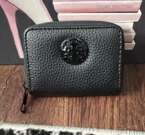 Black Pebbled Zip-Around Card Wallet with Logo Medallion thumbnail 1
