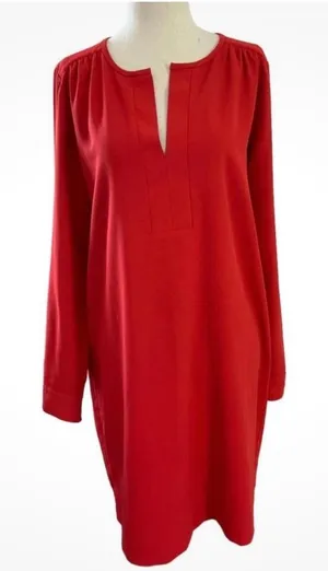 Loft Women Size Small Red Dress Long Sleeve Split Crew Straight | 9-961 thumbnail 1