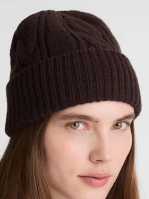 Madewell Chunky Cable-Stitch Beanie in brown thumbnail 1