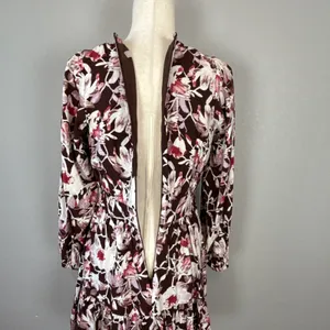 Chelsea28 Womens Floral Tiered Long Sleeve Mini Dress Size M Brown Floral Pocket thumbnail 8