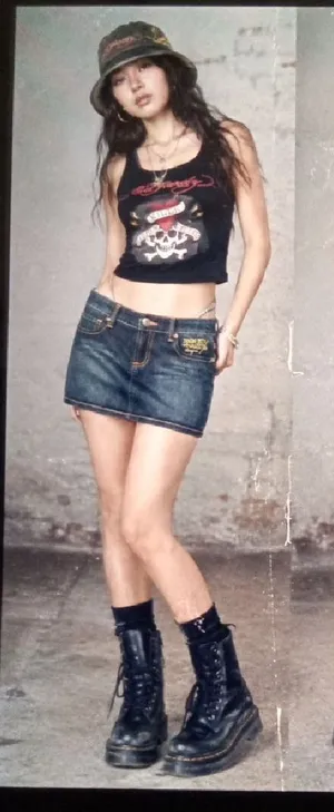 Ed Hardy By Christian Audigier Denium Mini Mcbling Y2k Inspired Festival Size 25 thumbnail 1