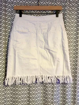 Anthropologie / Pilcro | Denim Fringe Skirt, White, 6P thumbnail 6