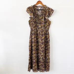 Anthropologie Othilia Aleksia Floral Boho Mustard Purple Ruffle Cottagecore Maxi Dress thumbnail 3