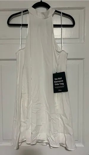 Lulu's White High-Neck Swing Mini Dress with Thin Straps thumbnail 1