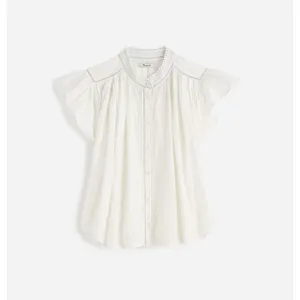 Madewell Shirred Lace Trim Top Blouse Cotton Viscose Lightweight White Small NWT thumbnail 6