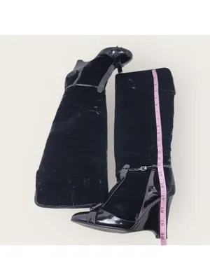 Laurence Dacade Velvet Patent Leather Bow Knee High Wedge Heels Boot Size 38 thumbnail 5