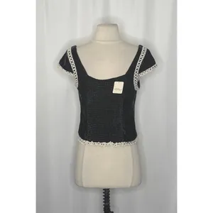 NWT!! FREE PEOPLE Tyler Velvet Corset Top Black Cream Embroidered Bohemian Small thumbnail 8