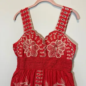 Rails Fawn Terracotta Embroidered Eyelet Midi Dress Red Orange Cotton Large thumbnail 5