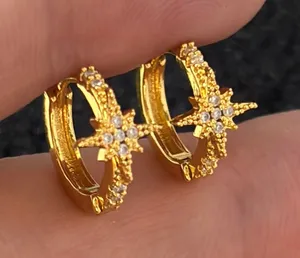 13mm Small Star Gold Hoop Earrings for Men Women Streetwear Punk Hip Hop Unisex Earrings thumbnail 1