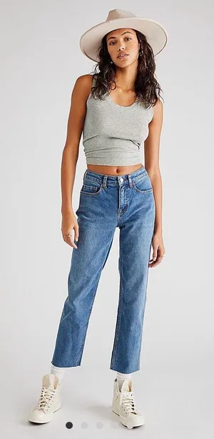 Free People Medium Wash Mom Jeans thumbnail 1