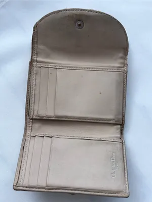 Vintage Christian Dior Oblique Trotter Bow Wallet Trifold Canvas Leather Beige thumbnail 8