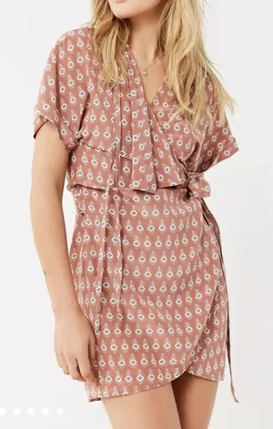 SIR the Label‎ Women's Florence 100% Silk Wrap Dress Size 0 US Size 2 Mini Boho thumbnail 1