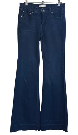 Free People Dallas Flare Jeans Women's 26 Dark Wash Frayed‎ Hem Cowgirl Rodeo thumbnail 1