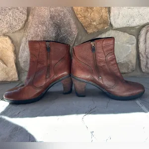 Timberland Womens Stratham Ankle Boots Block Heel Brown Leather Lug Sole thumbnail 3