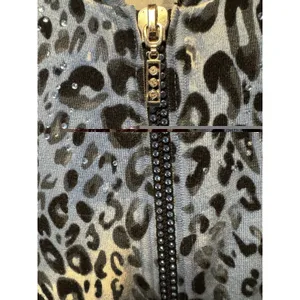 Quacker Factory Blue Leopard Print Full Zip Up Hoodie Size M Sparkle Embellished‎ thumbnail 5