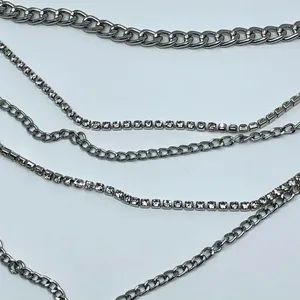 Y2K Glam Silver Rhinestone Draped Chain Belt, Fits 18–42 Inches, X7GA1196 thumbnail 7