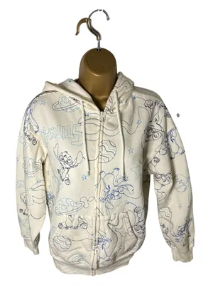 Disney Lilo & Stitch Full Zip Hoodie Cream Blue Graphic Print Women’s S thumbnail 2