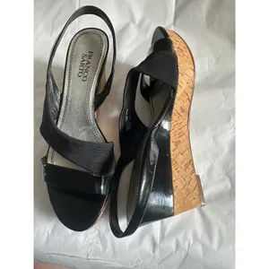 Franco Sarto Blink Black Patent Leather Cork Wedge Slingback Sandals Women 8M thumbnail 9