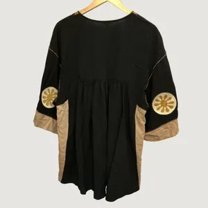 Easel Los Angeles Black Embroidered Cotton Babydoll Tunic Dress ED23074 Medium thumbnail 5