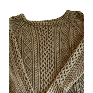 LL Bean Signature Sweater Womens Size L Green Cable Knit Fisherman 100% Cotton thumbnail 10