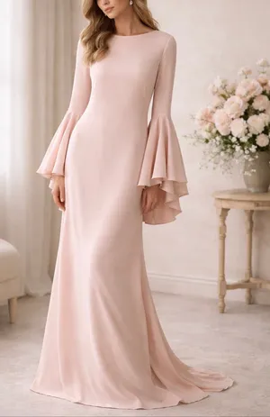 Sposa Bella Blush Pink Bell Sleeve Formal Gown Maxi Dress Womens M thumbnail 1