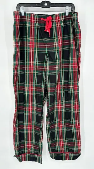 J. Crew Womens Lounge Pants PJ Pajama Large 100% Cotton Tartan Plaid Black Red‎ thumbnail 1