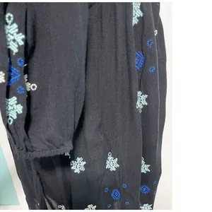 Free People Stargazer Mini Dress Embroidered V-Neck Tie Waist Black Blue Small thumbnail 7