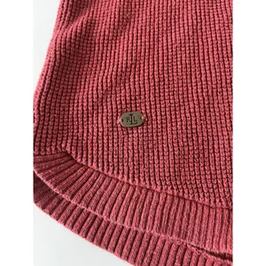 Lauren Ralph Lauren Red Cotton Waffle-Knit Cowl Neck Logo Pullover Sweater Small thumbnail 4