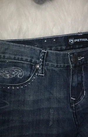 Petrol Sterling 31x33.5 Low Rise Bling Cross Wing Jeans thumbnail 7