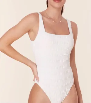 Andie Miami One Piece Smocked Swimsuit White size S cottagecore thumbnail 1