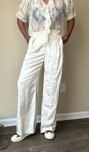 Abercrombie and Fitch Cream Silky High Rise Wide Leg Pants Size 10 thumbnail 1