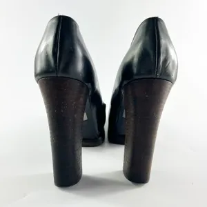 Gucci Vintage 90's Dark Taupe /Brown Leather Wood Platform Heels Shoes Women 8 thumbnail 9