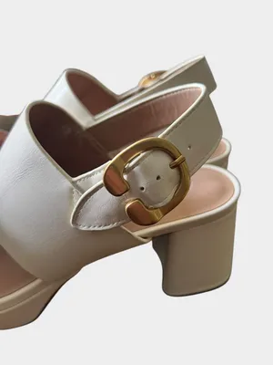 Aerosoles Camera Platform Sandals Size 10 Eggshell Leather Block Heel thumbnail 5