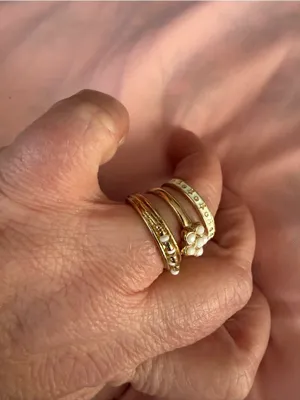 Gold Tone White Enamel Flower Stackable Rings Set of 3- Women's Jewelry thumbnail 3