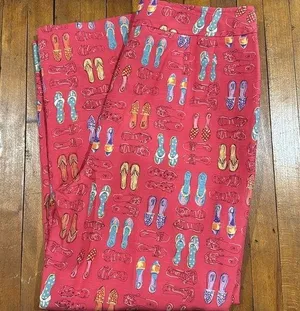 Harolds Pink Silk/Linen Blend Cropped Flip Flop Print Pants 32x27" Size 10 thumbnail 1