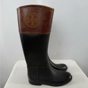 Tory Burch Leather Rubber Diana Equestrian Riding Boots in‎ Black Brown Size 8 thumbnail 2