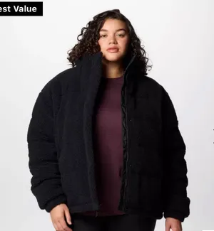 Columbia Ruby Falls Novelty Jacket Black Doodle Sherpa Coat 450 Down Fill NEW thumbnail 1