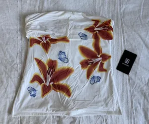 SUUKSESS flower and butterfly foldover tube top thumbnail 1
