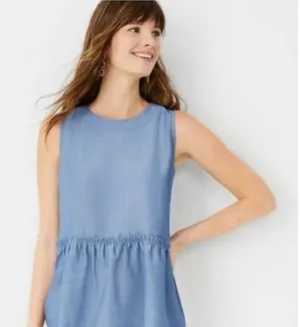 Ann Taylor Chambray Bow Tie Back Peplum Sleeveless Top Blouse Size Small thumbnail 1