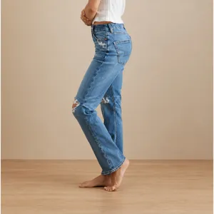 American Eagle Curvy Straight Jeans Ripped High Rise Straight Leg Jeans Size 2 thumbnail 3