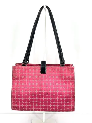 Vintage Y2K Kate Spade Noel Dot Pink Jacquard Black Leather Tote Shoulder Bag thumbnail 10