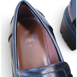 Zara Platform Penny Loafers Black Chunky Academia Vegan Leather Gold Chain 36 thumbnail 5