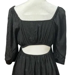 Treasure & Bond Boho Top Flowy Peplum Black Open Back Square Neck S NWOT Classic thumbnail 7