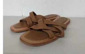 new Crēvo sz 10 brown sandal flip flop strappy leather boho slides thumbnail 2