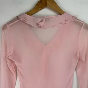 Vtg Y2K Pink Sheer Ruffle Neck Top Sz XS thumbnail 13