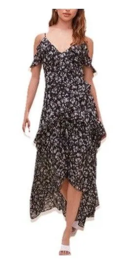 ASTR The Label Midi Dress Sz S Floral High Low Tiered Ruffle thumbnail 1