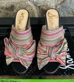 Sam Edelman Yumi Multi Stripe Bow Open Toe Heeled Mules Women's 7.5 M E9919F2900 thumbnail 1