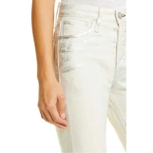 Rag & Bone Maya High Rise Ankle Slim‎ Jeans 25 Cream Silver Metallic Moonshine thumbnail 4