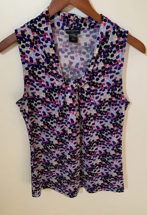 ANN TAYLOR Womens Size XS Sleeveless Blouse Top Gathered Bust Polka Dot thumbnail 1