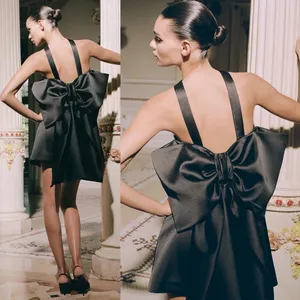 ZARA Large Back BOW TRIM VOLUMINOUS SATIN EFFECT MINI DRESS Black Size M NEW thumbnail 2